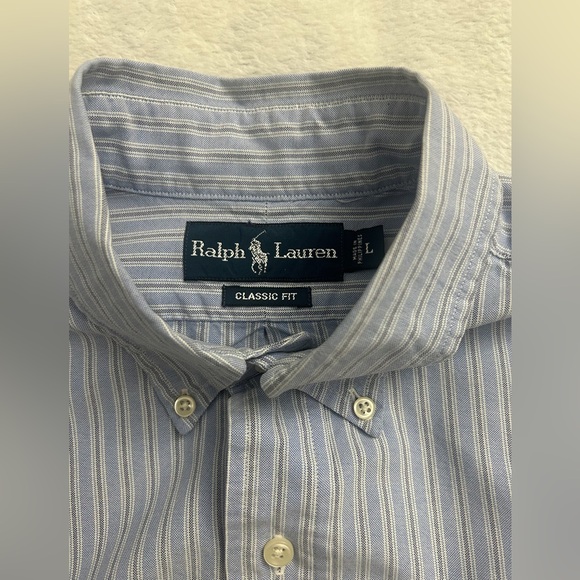 RALPH LAUREN Classic Fit Button Down Blue Stripes Men’s Size Large - Picture 7 of 9